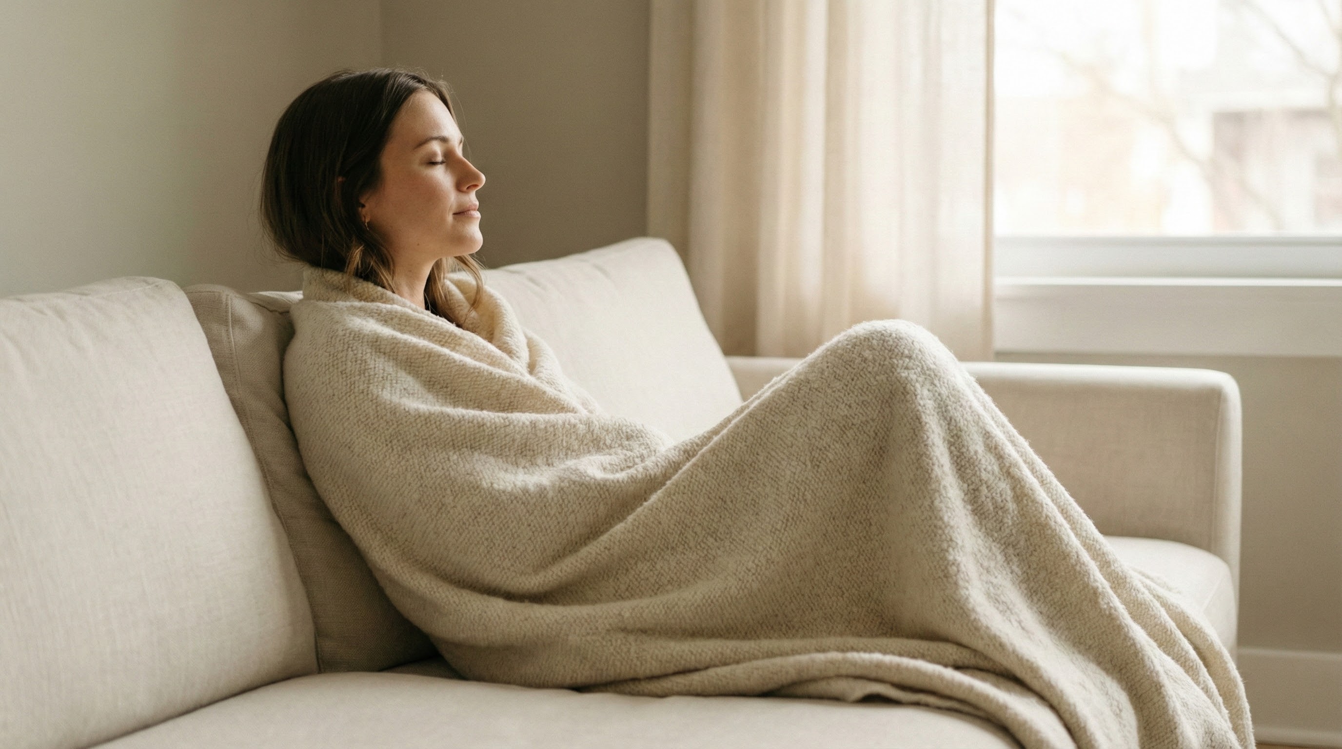 Mujer relajada envuelta en manta